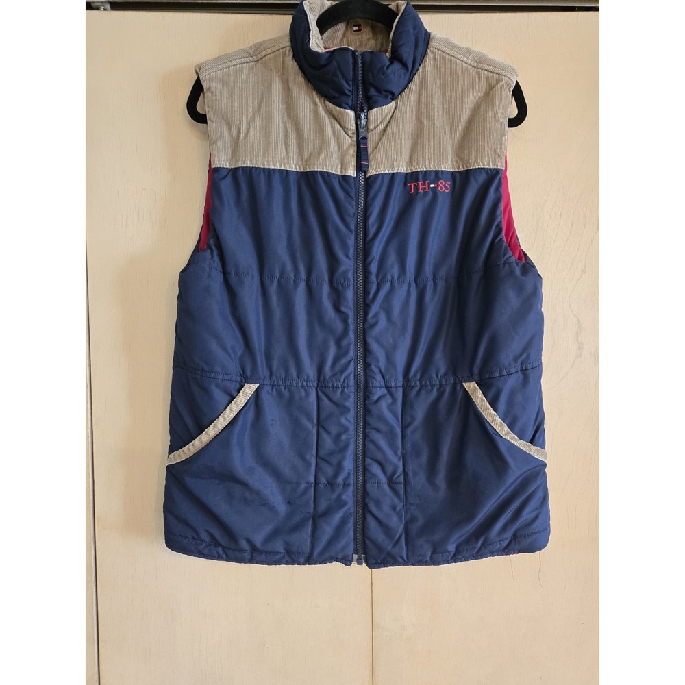 Tommy Hilfiger TH-85 Reversible Puffer Vest Boys XL Corduroy Y2K Colorblock
